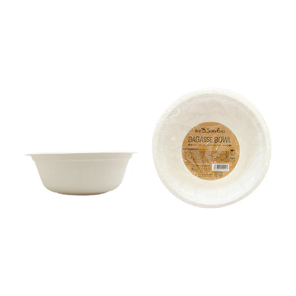 アウトドア用使い捨て食器 バガスボウル 6枚入 φ15.5cm　030857