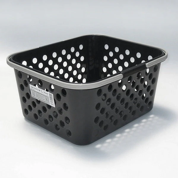 収納ボックス 収納ケース ストック収納 ハンドルバスケット L ブラック 24×28.5×13.5cm 024215 - Image 2