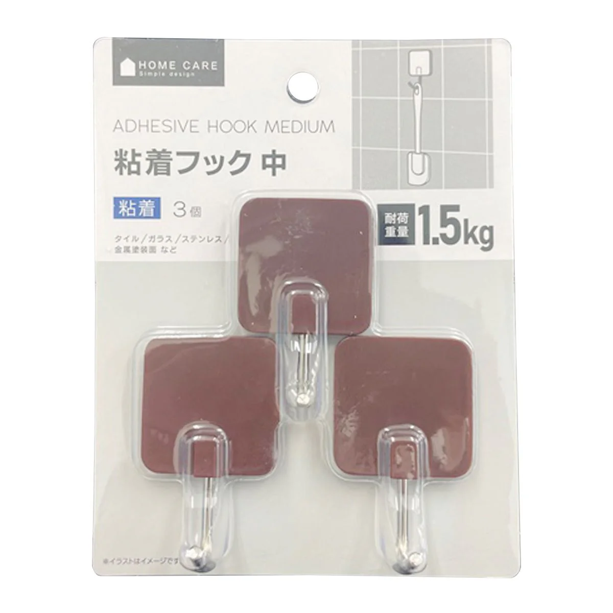 粘着フック 中 3個 ブラウン 351094