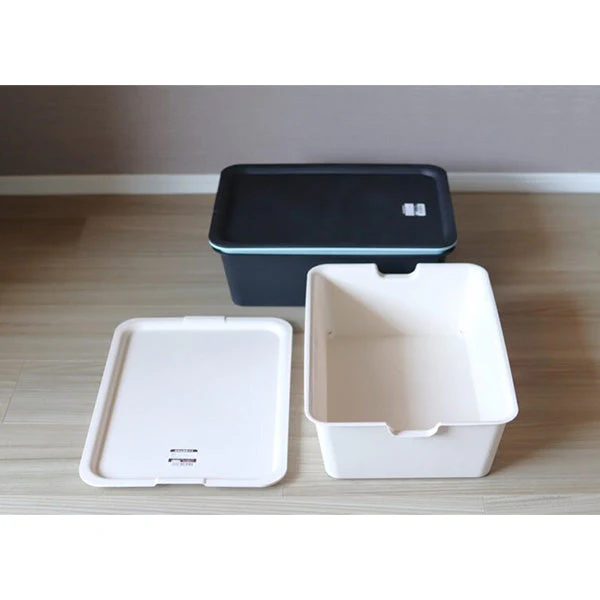 収納ケース 収納バスケット プラケース プレーンボックス フタ付 M アイボリー 062952 - Image 2