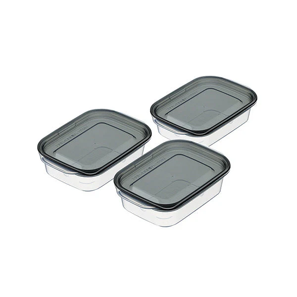 食品保存容器 フードストッカー ストック容器 楽ちんパック 角型 3個組 140ml クリアーブラック 330332 - Image 2
