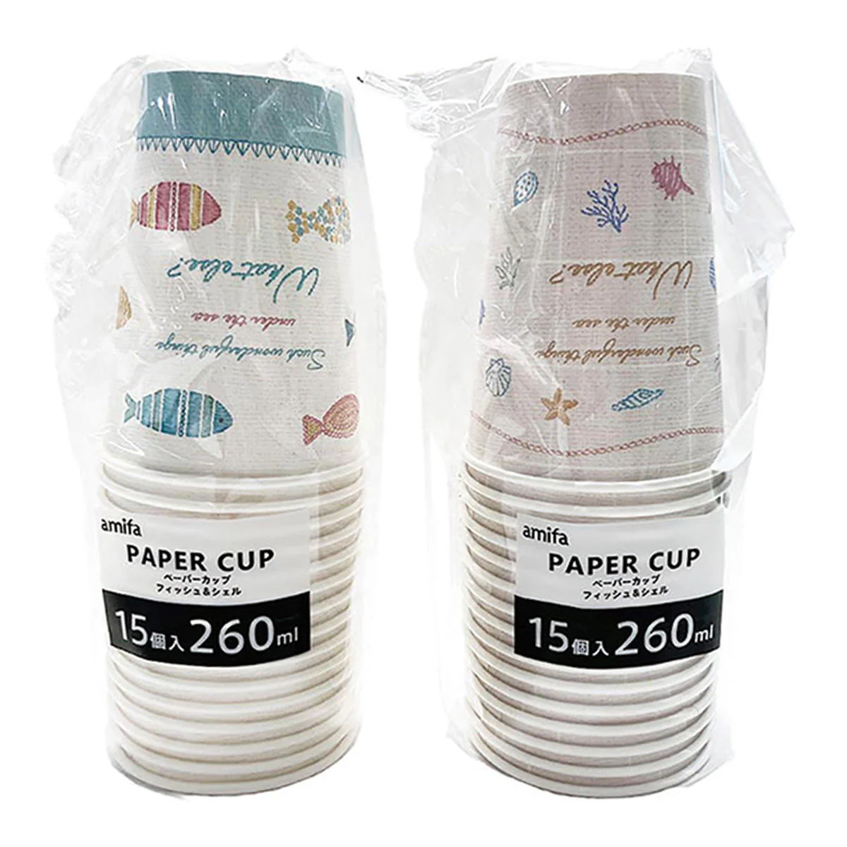 【OUTLET】ペーパーカップ 260ml 15P フィッシュ&シェル 325999