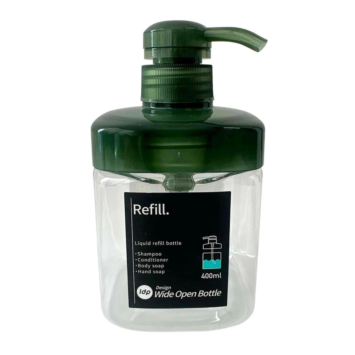 1dp 広口ポンプボトル400ML 角 グリーン 311545